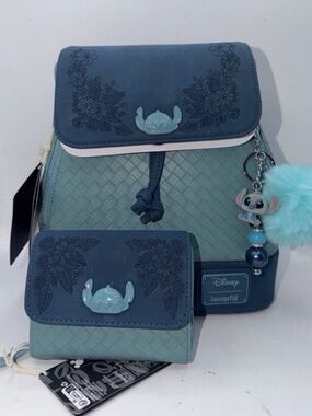 Loungefly Disney Stitch Embroidered Floral Drawstring mini backpack 3pc set